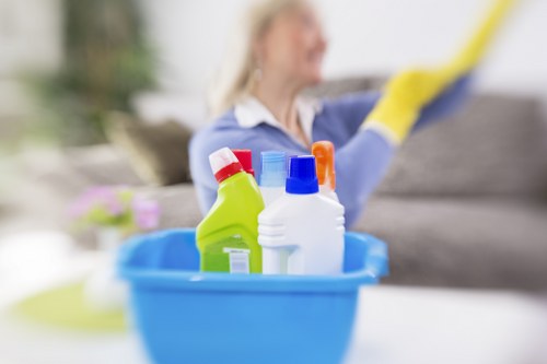 Cleaning professional inspecting carpet condition before treatment